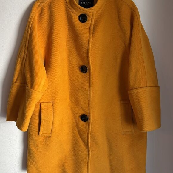 Talbots Wool Mustard yellow short sleeve large buttons Pea Coat women’s 14P GUC - Picture 4 of 14